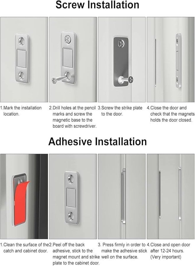 ZTOCOZ Magnetic Door Catch, 2Pack Ultra Thin Cabinet Magnetic Catch with Strong Adhesive Sticker & Screws,Slim Drawer Magnets Locks Furniture Safety Latches for Kitchen Cupboard Closet & Sliding Door - Image 4